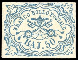 1852 - 50 baj azzurro (10), nuovo, gomma ... 