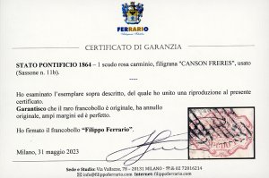 1852 - 1 scudo rosa carminio, ... 