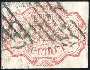 1852 - 1 scudo rosa carminio, filigrana ... 