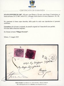 1867 - 80 cent. rosa lillaceo e 20 ... 