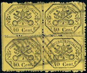 1868 - 40 cent. giallo (29b), blocco di ... 