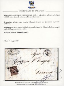 1859 - 5 baj violetto (6), margini ... 
