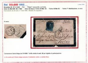 SARDEGNA-BELGIO 1862 - Bustina da ... 