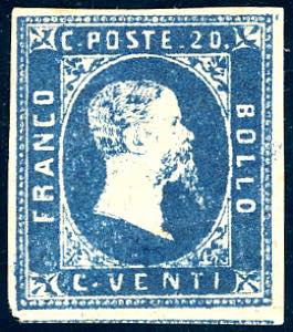 1851 - 20 cent. azzurro (2), nuovo, gomma ... 