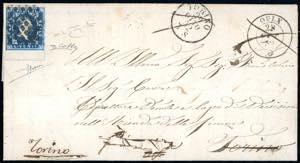 1852 - 20 cent. azzurro (2), bordo di foglio ... 