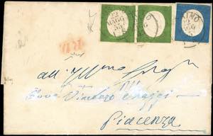 1855 - 5 cent. verde, coppia orizzontale e ... 