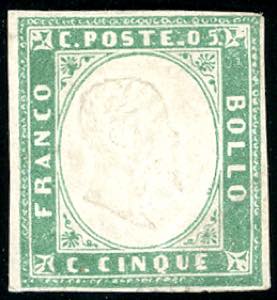 1855 - 5 cent. verde smeraldo (13d), gomma ... 