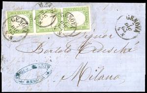 1863 - 5 cent. verde chiaro smorto, striscia ... 