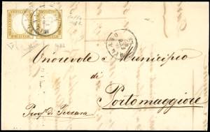1862 - 10 cent. oliva chiaro (14Db), coppia, ... 