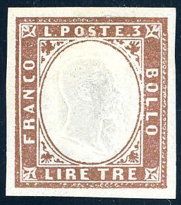 1861 - 3 lire rame vivo (18A), gomma ... 