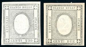 1861 - 1 e 2 cent. per stampati (19/20), ... 