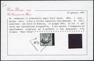 1861 - 1 cent. grigio nero, CIFRA ... 