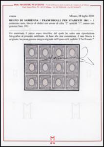 1861 - 1 cent. nero, errore di ... 