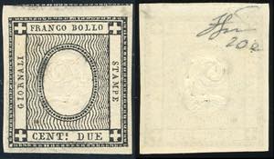 1861 - 2 cent. nero intenso (20e), gomma ... 