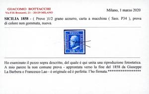 1858 - 1/2 grano azzurro, carta a ... 