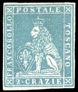 1851 - 2 crazie azzurro chiaro su carta ... 