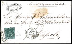 1853 - 4 crazie verde azzurro su carta ... 