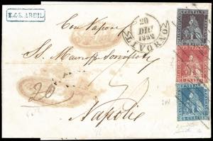 1852 - 9 crazie bruno violaceo su carta ... 
