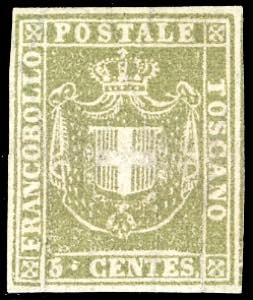 1860 - 5 cent. verde oliva (18a), nuovo, ... 