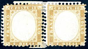 1862 - 10 cent. bistro giallastro, coppia ... 