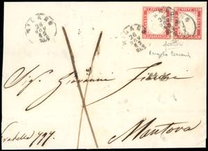1862 - 40 cent. rosso carminio (3), coppia, ... 