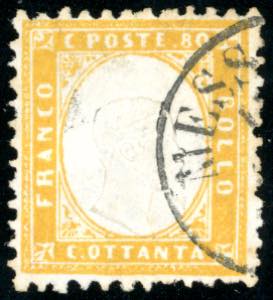 1862 - 80 cent. giallo arancio (4), usato ad ... 