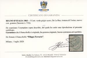 1863 - 5 cent. De La Rue, tiratura ... 