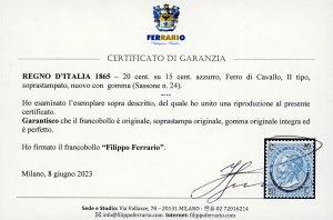 1865 - 20 cent. su 15 cent. Ferro ... 