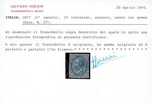1877 - 10 cent. azzurro (27), ... 