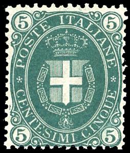 1889 - 5 cent. Stemma, fondo pieno (44), ... 