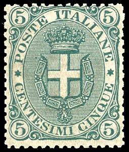 1891 - 5 cent. Stemma, fondo rigato (59), ... 