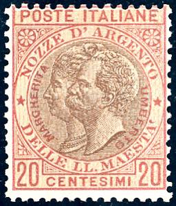 1893 - 20 cent. rosso bruno, Nozze dArgento ... 