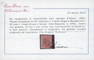 1893 - 20 cent. rosso e bruno, ... 