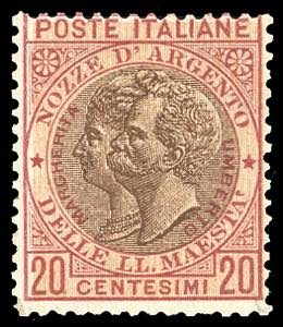 1893 - 20 cent. rosso e bruno, Nozze ... 
