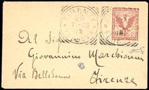 1908 - 5 cent. rosso bruno Floreale, errore ... 
