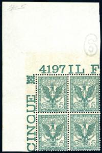 1901 - 5 cent. verde Floreale, blocco di ... 