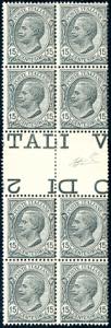 1919 - 15 cent. grigio Leoni (108), blocco ... 