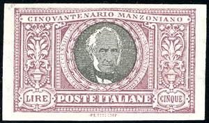 1923 - 5 lire Manzoni, non dentellato ... 