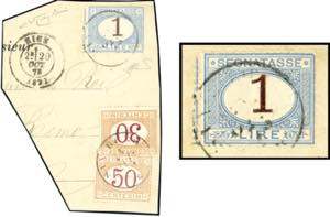 1870 - 1 lira azzurro chiaro e bruno, doppia ... 