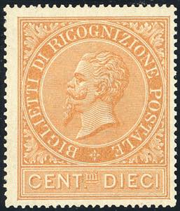 1874 - 10 cent. ocra arancio (1), gomma ... 