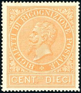 1874 - 10 cent. ocra arancio (1), nuovo, ... 