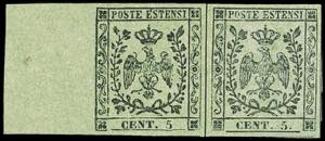 1852 - 5 cent. verde oliva, punto dopo la ... 