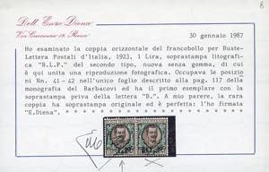 1923 - 1 lira, soprastampa BLP del ... 