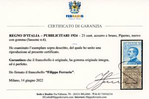 1924 - 25 cent. Piperno (6), gomma ... 