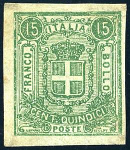 1862 - 15 cent. verde saggio Sparre, carta ... 