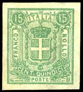 1862 - 15 cent. verde saggio Sparre, carta ... 