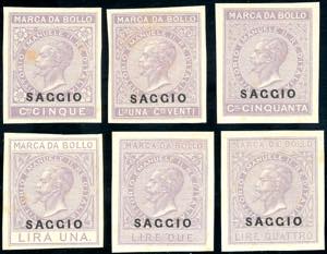 1863 - Sei marche da bollo, valori ... 