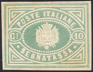 1864 - 10 cent. Saggio Re, segnatasse, verde ... 