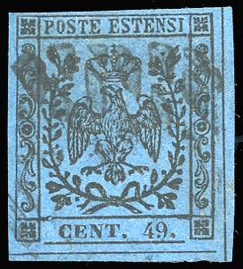 1854 - 40 cent. azzurro scuro, punto dopo le ... 