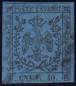 1854 - 40 cent. azzurro scuro, punto dopo le ... 